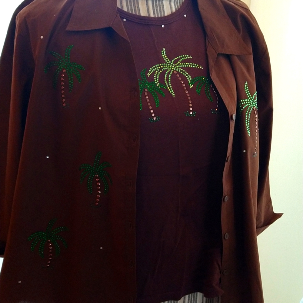 Tank top with over blouse XL with palm trees